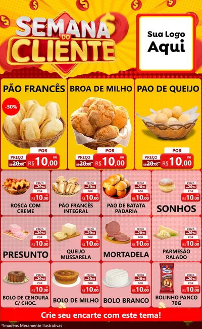 Modelo de Encarte para Encarte Grande com o tema Semana do Cliente para Padaria