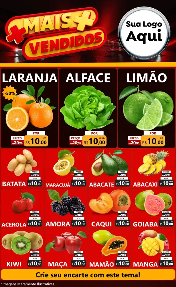 Modelo de Encarte para Encarte Grande com o tema Mais Vendidos para Hortifrúti