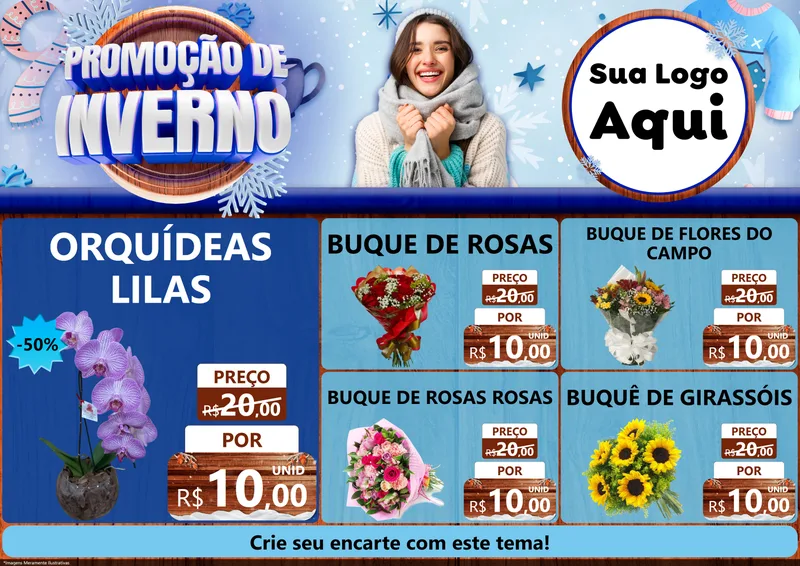 Modelo de Encarte para Encarte A4 Horizontal com o tema Promoção de Inverno para Floricultura e jardim