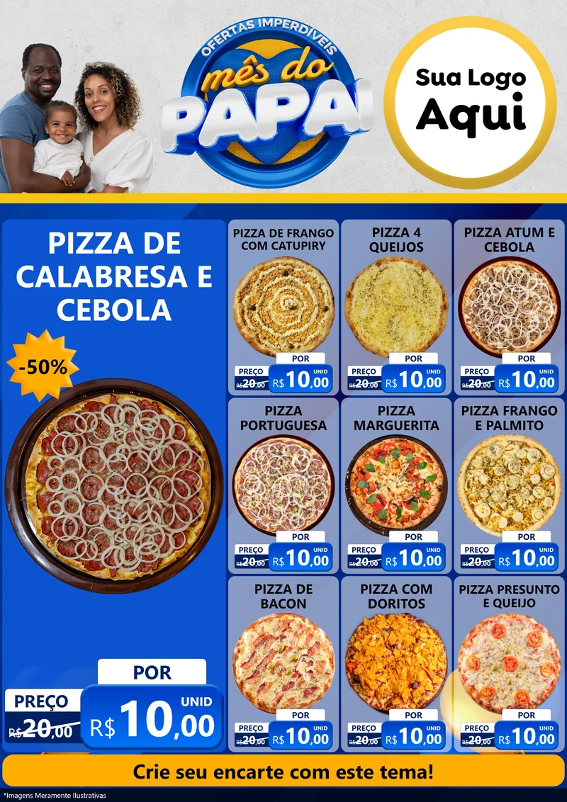 Modelo de Encarte para Encarte A4 Vertical com o tema Ofertas Imperdíveis Mês Do Papai para Pizzaria