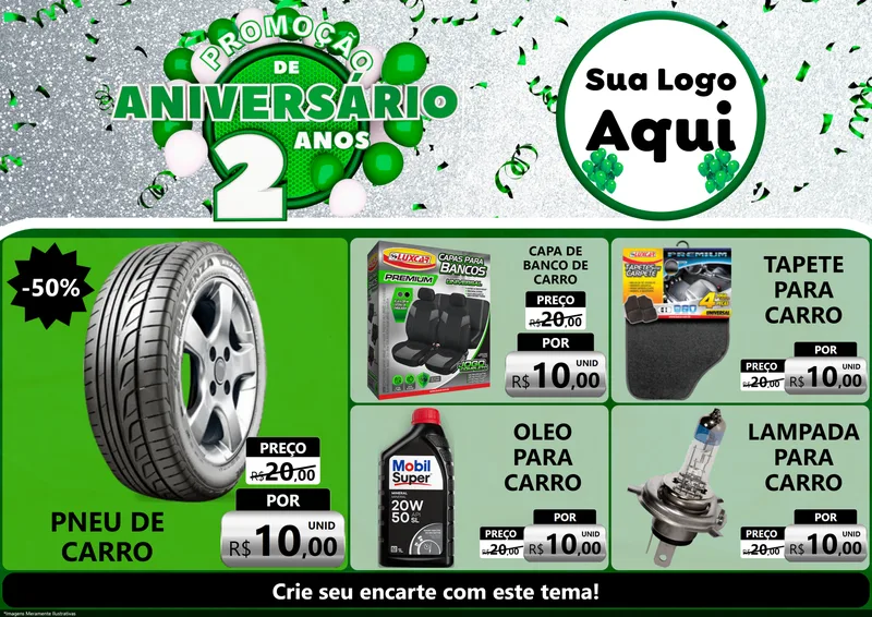 Modelo de Encarte para Encarte A4 Horizontal com o tema Promoção de Aniversário - 2 Anos para Auto peças