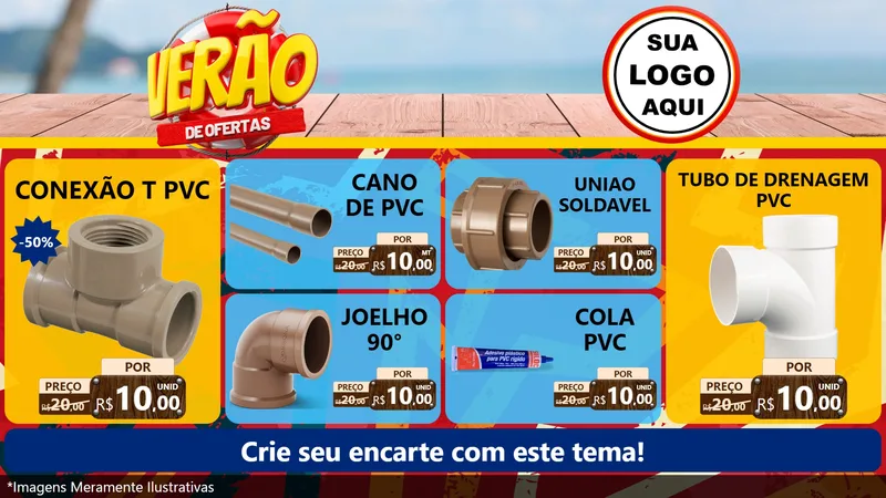 Modelo de TV para TV Horizontal com o tema Verão de Ofertas para Tubos e conexões