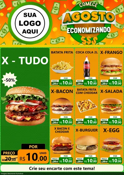 Modelo de Encarte para Encarte A4 Vertical com o tema Comece Agosto Economizando para Hamburgueria