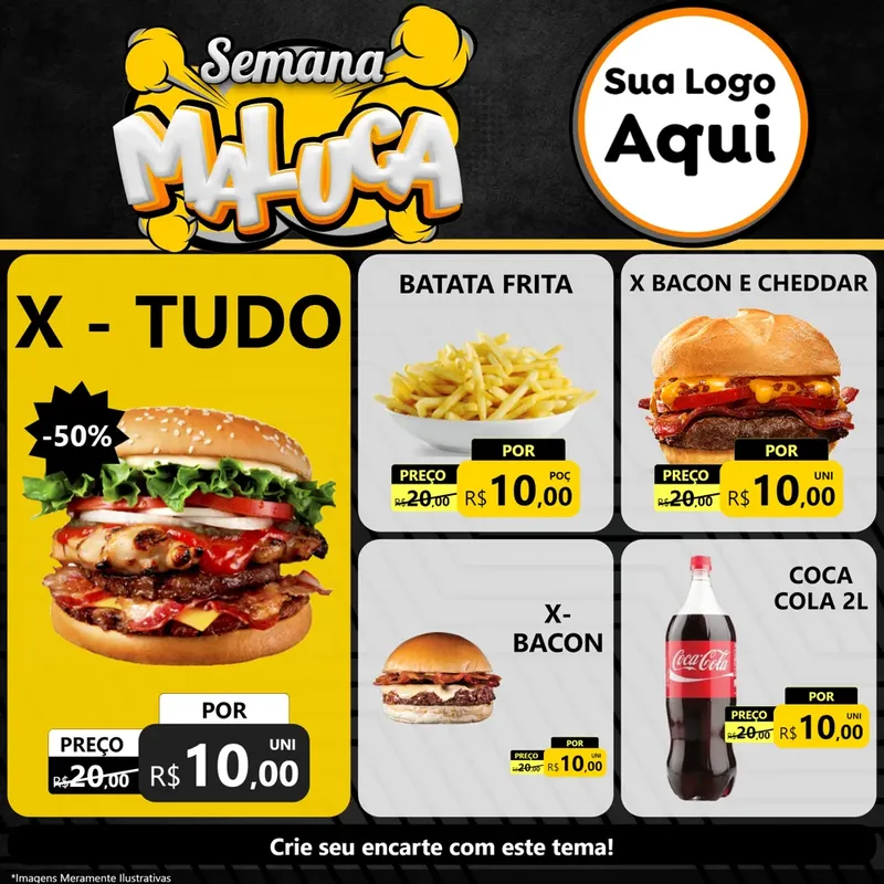 Modelo de Rede Social para Feed Facebook com o tema Semana Maluca para Hamburgueria