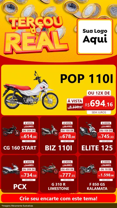 Modelo de Rede Social para Stories com o tema Terçou do Real para Concessionaria de Motos