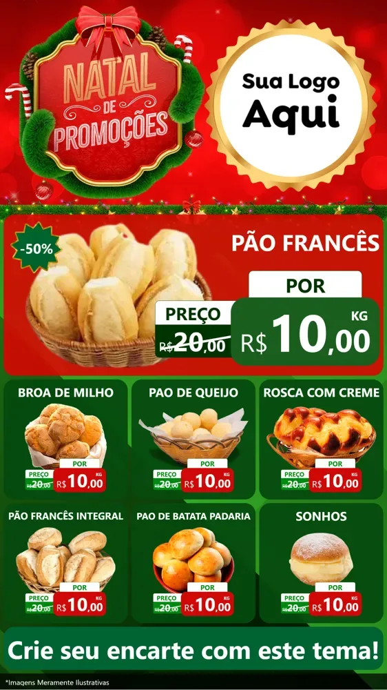 Modelo de Rede Social para Stories com o tema Natal de Promoções para Padaria