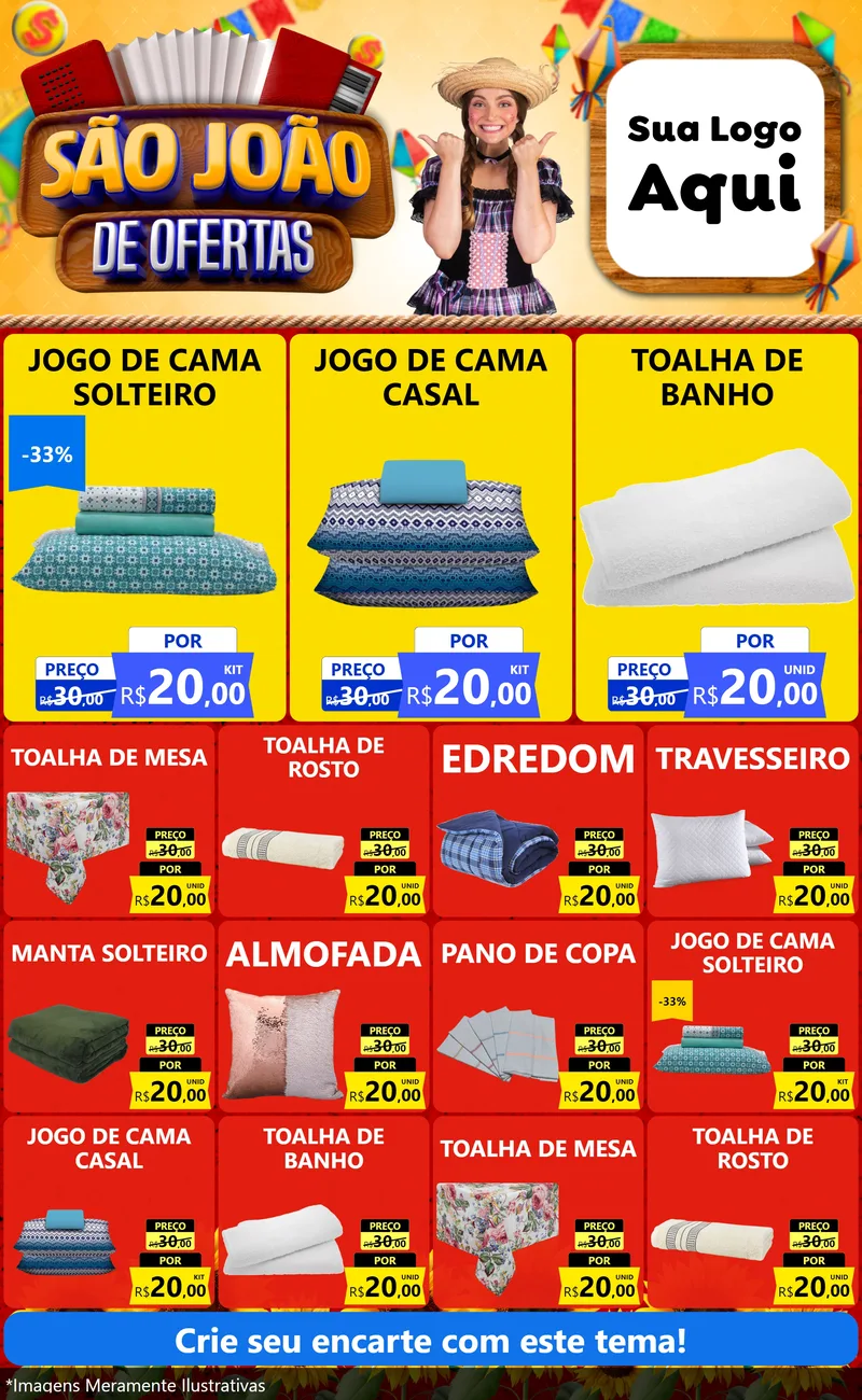 Modelo de Encarte para Encarte Grande com o tema São João de Ofertas para Cama, Mesa e Banho