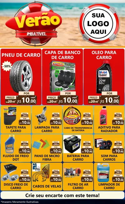 Modelo de Encarte para Encarte Grande com o tema Verão Imbatível para Auto peças