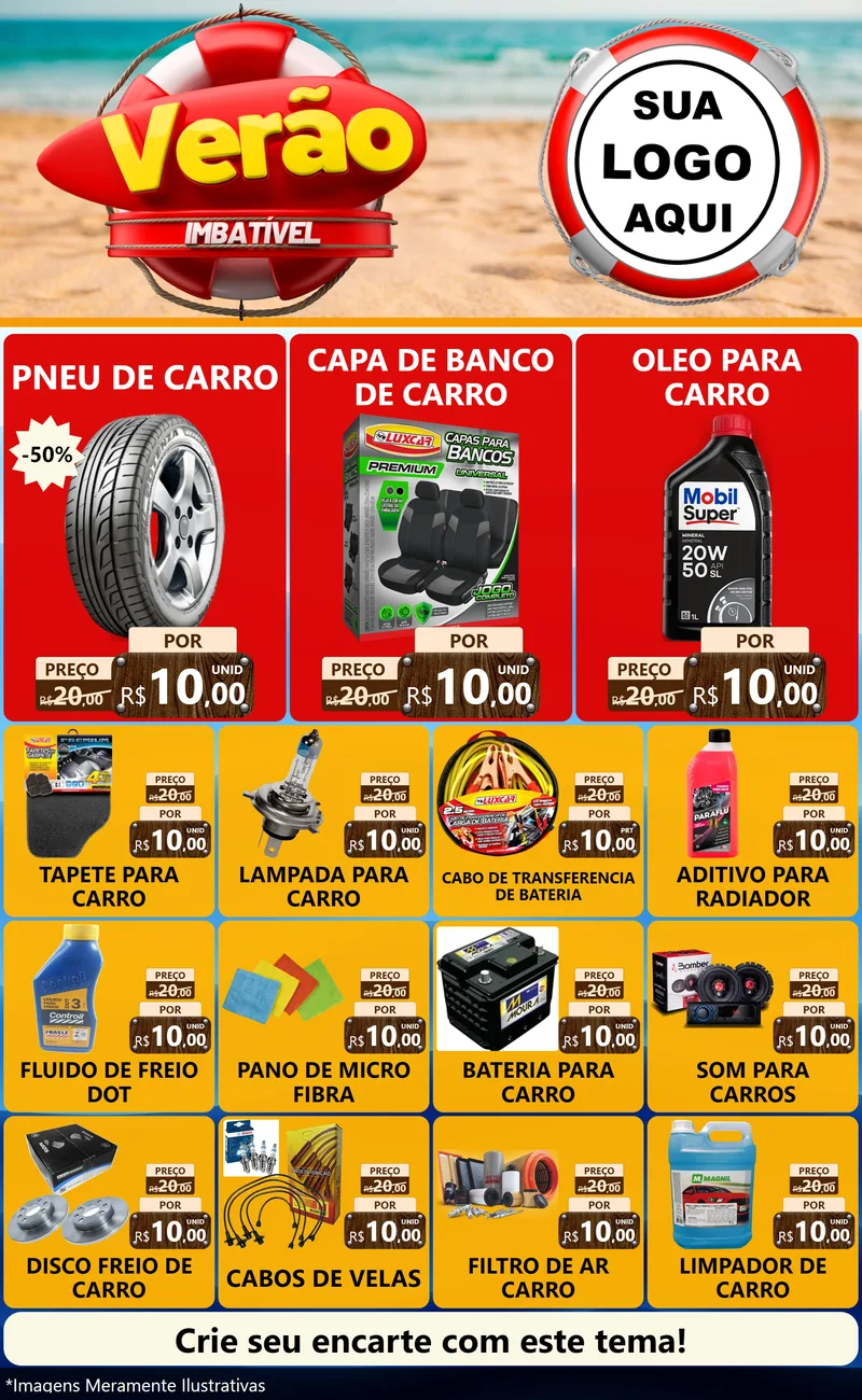 Modelo de Encarte para Encarte Grande com o tema Verão Imbatível para Auto peças