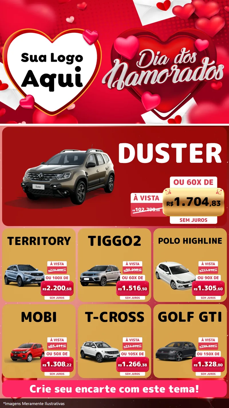 Modelo de Rede Social para Stories com o tema Dia Dos Namorados para Concessionaria de Carros
