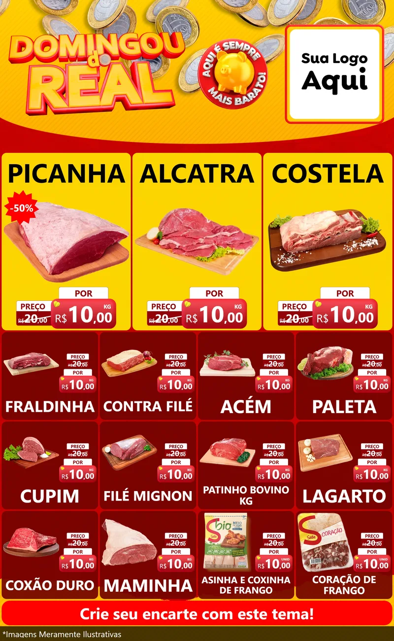 Modelo de Encarte para Encarte Grande com o tema Domingou do Real para Açougue