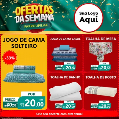 Modelo de Rede Social para Feed Facebook com o tema Ofertas da Semana Farroupilha para Cama, Mesa e Banho