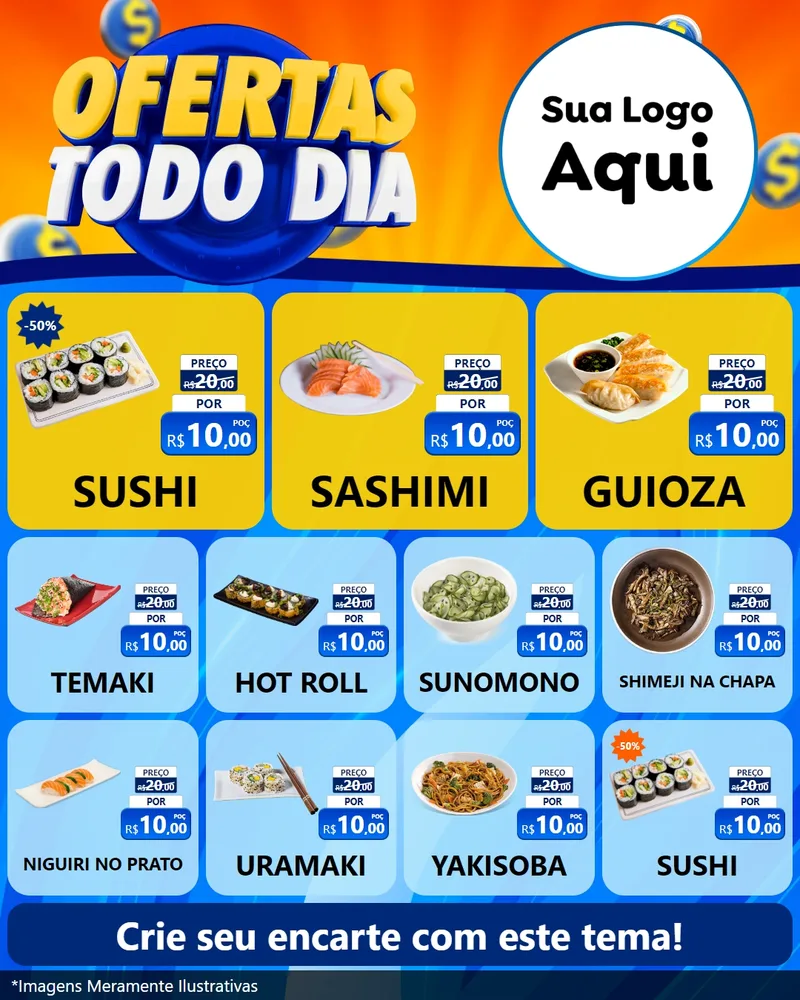 Modelo de Rede Social para Feed Instagram com o tema Ofertas Todo Dia para Comida japonesa