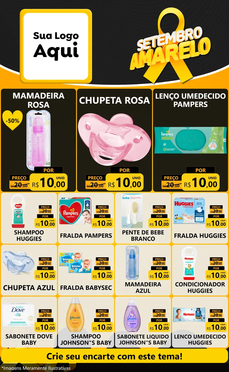 Modelo de Encarte para Encarte Grande com o tema Setembro Amarelo para Bebês