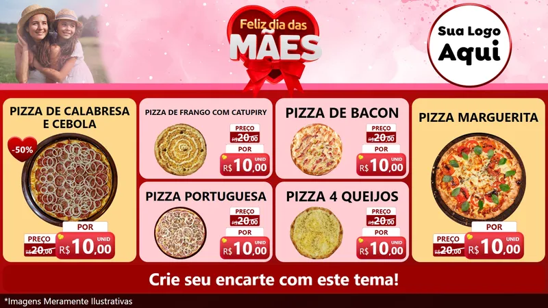 Modelo de TV para TV Horizontal com o tema Feliz Dia Das Mães para Pizzaria