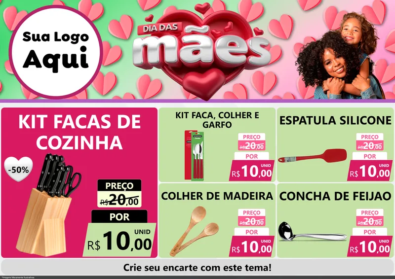 Modelo de Encarte para Encarte A4 Horizontal com o tema Dia das Mães para Utilidades Domésticas