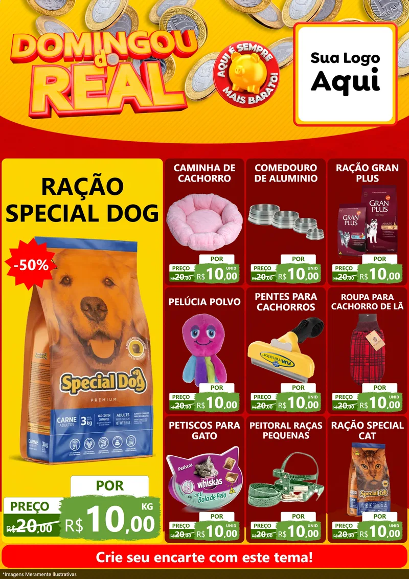 Modelo de Encarte para Encarte A4 Vertical com o tema Domingou do Real para Pet Shop