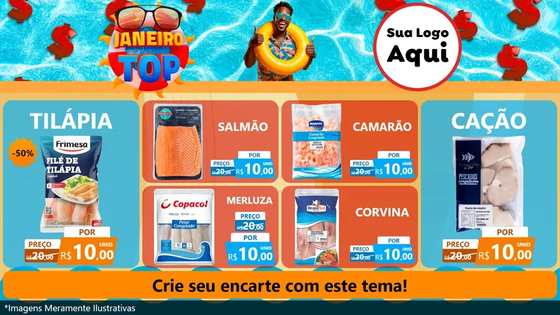 Modelo de TV para TV Horizontal com o tema Janeiro Top para Peixaria