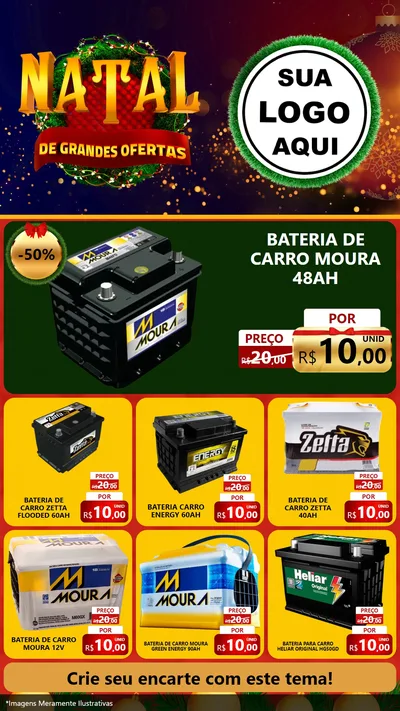 Modelo de Rede Social para Stories com o tema Natal de Grandes Ofertas para Baterias Elétricas