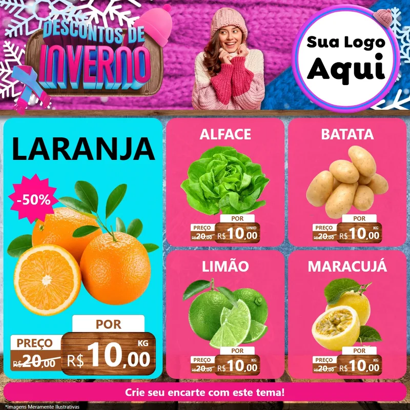 Modelo de Rede Social para Feed Facebook com o tema Descontos de Inverno para Hortifrúti