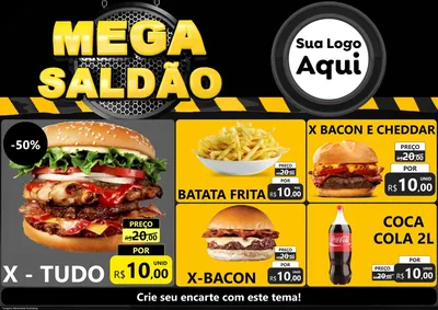 Modelo de Encarte para Encarte A4 Horizontal com o tema Mega Saldão para Hamburgueria
