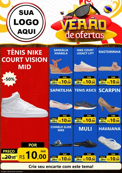 Modelo de Encarte para Encarte A4 Vertical com o tema Super Verão de Ofertas para Calçados