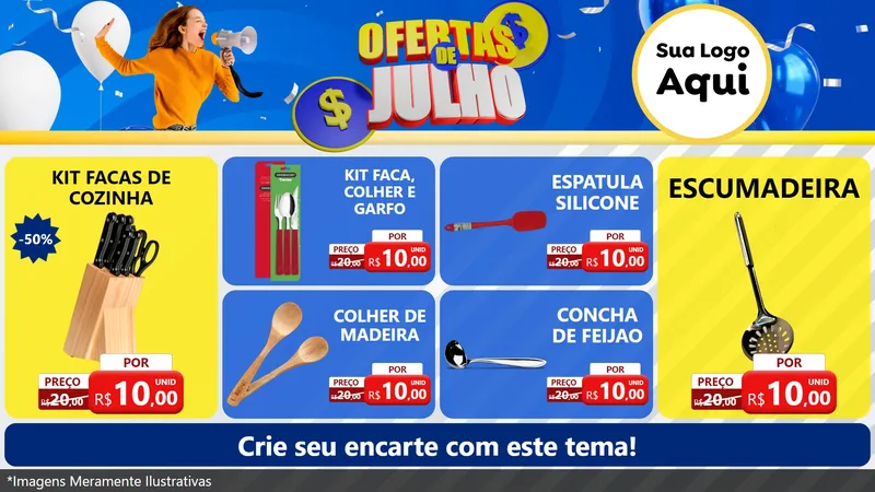 Modelo de TV para TV Horizontal com o tema Ofertas de Julho para Utilidades Domésticas