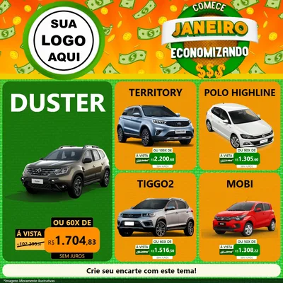 Modelo de Rede Social para Feed Facebook com o tema Comece Janeiro Economizando para Concessionaria de Carros
