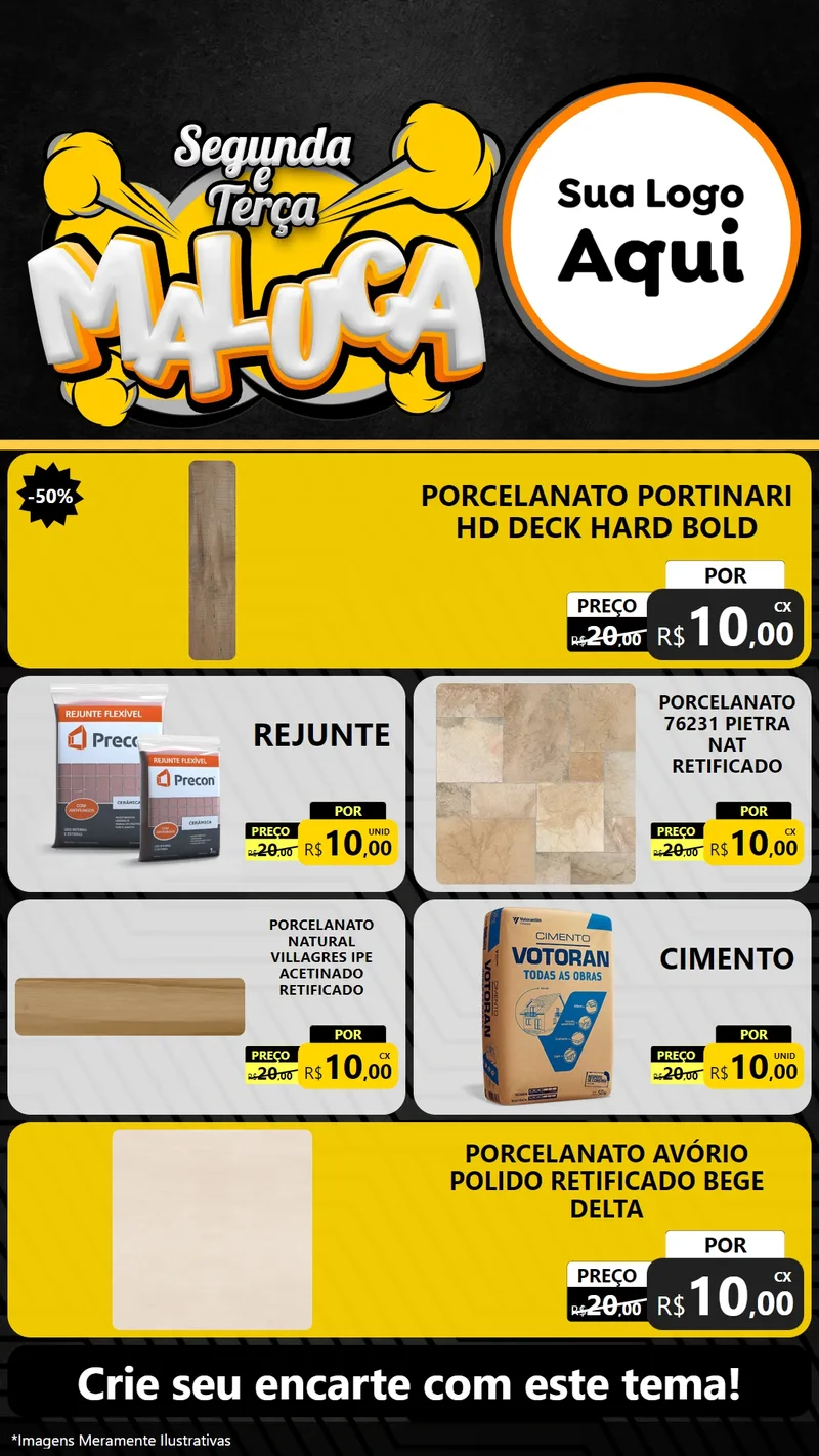 Modelo de TV para TV Vertical com o tema Segunda e Terça Maluca para Pisos e revestimentos