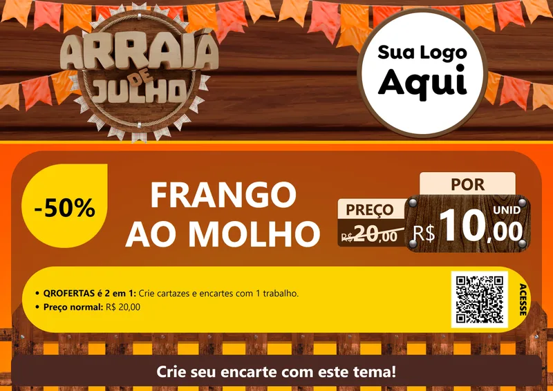Modelo de Cartaz para Cartaz A4 Horizontal com o tema Arraiá de Julho - Junina para Restaurante