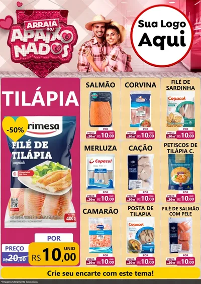 Modelo de Encarte para Encarte A4 Vertical com o tema Arraiá dos Apaixonados - Junina para Peixaria
