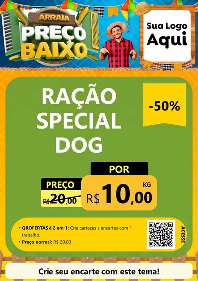 Modelo de Cartaz para Cartaz A4 Vertical com o tema Arraiá de Preço Baixo - Junina para Pet Shop