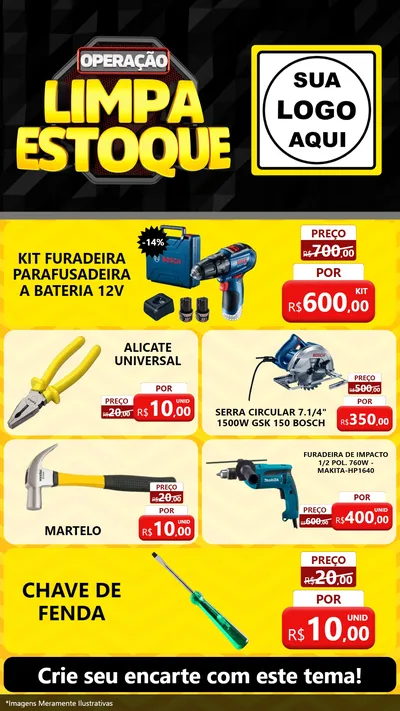 Modelo de TV para TV Vertical com o tema Operação Limpa Estoque para Maquinas e Ferramentas
