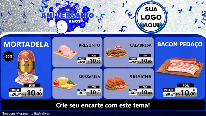 Modelo de TV para TV Horizontal com o tema Promoção de Aniversário - 9 Anos para Frios e Laticínios