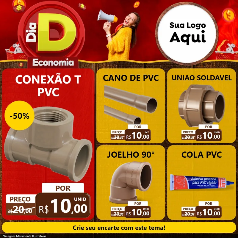 Modelo de Rede Social para Feed Facebook com o tema Dia D Economia para Tubos e conexões