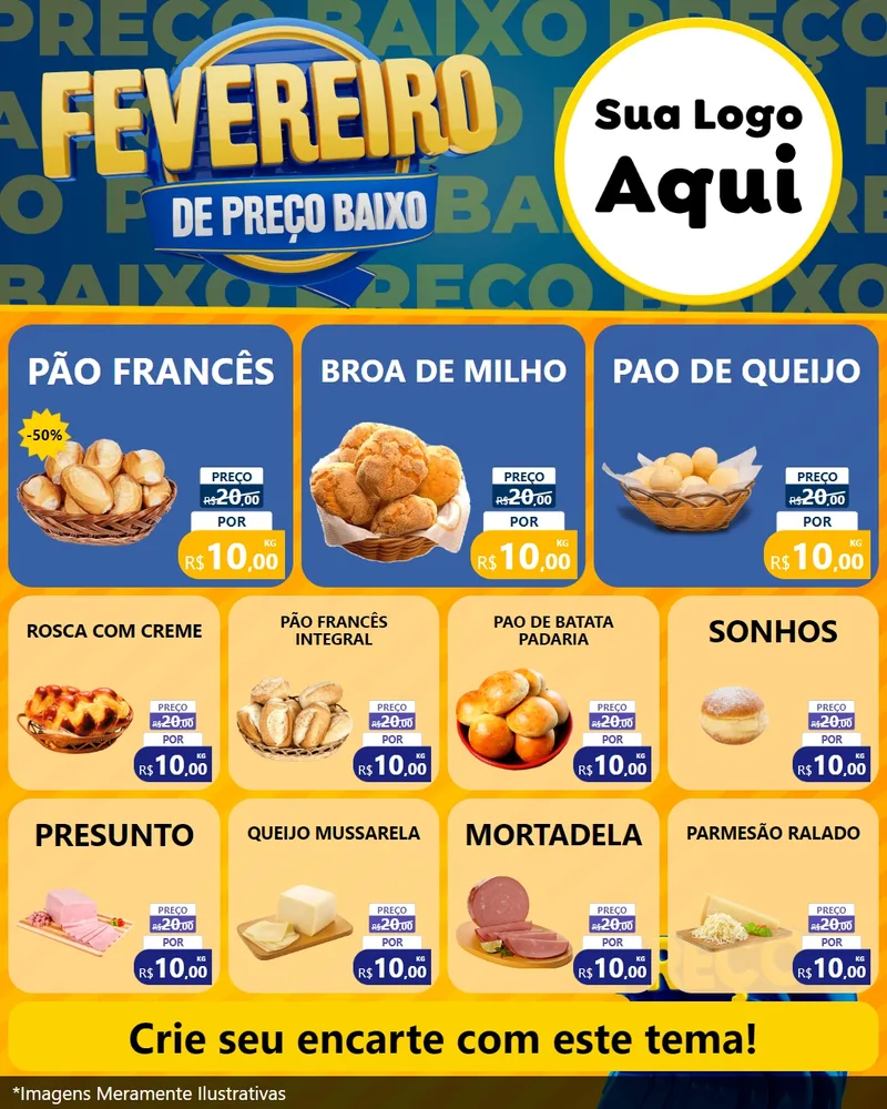 Modelo de Rede Social para Feed Instagram com o tema Fevereiro de Preço Baixo para Padaria