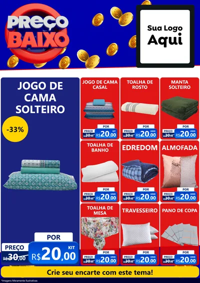 Modelo de Encarte para Encarte A4 Vertical com o tema Preço Baixo para Cama, Mesa e Banho