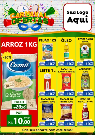 Modelo de Encarte para Encarte A4 Vertical com o tema Carnaval de Ofertas para Supermercado