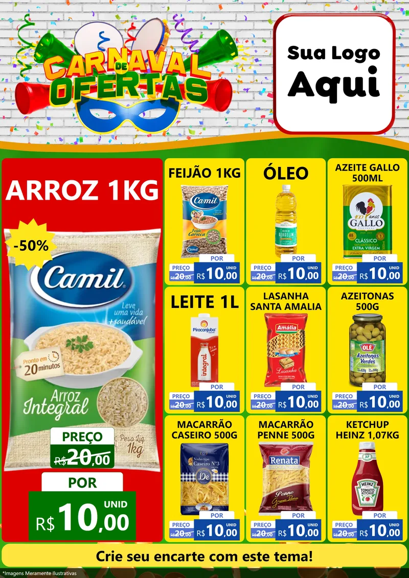 Modelo de Encarte para Encarte A4 Vertical com o tema Carnaval de Ofertas para Supermercado