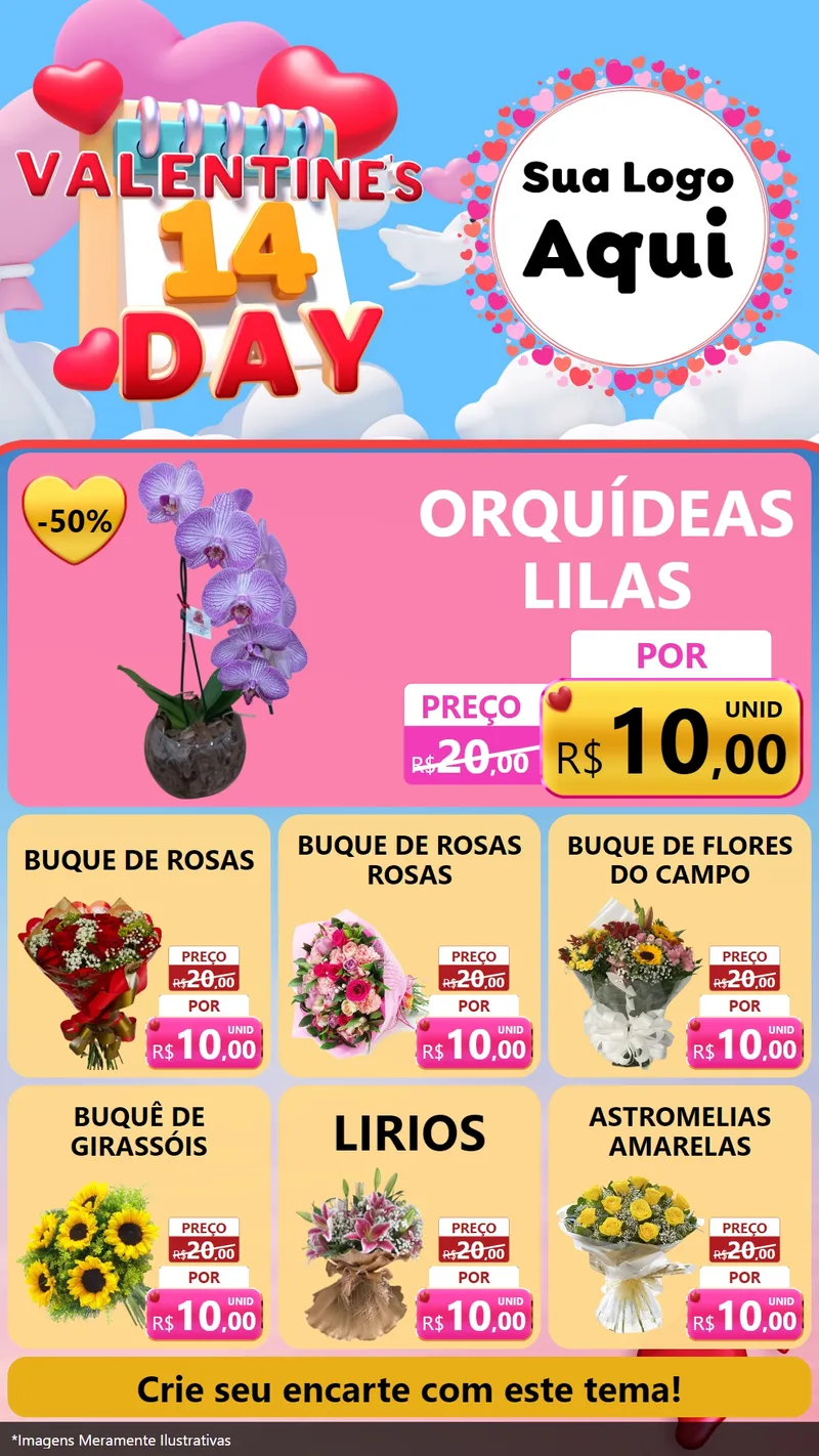 Modelo de Rede Social para Stories com o tema Valentine's Day para Floricultura e jardim