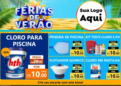 Modelo de Encarte para Encarte A4 Horizontal com o tema Férias de Verão para Produtos para Piscina