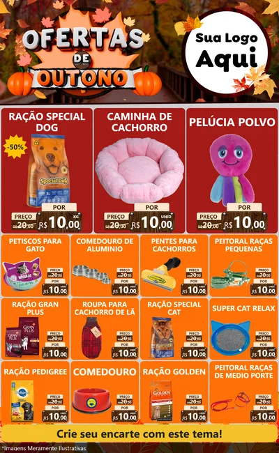 Modelo de Encarte para Encarte Grande com o tema Ofertas de Outono para Pet Shop