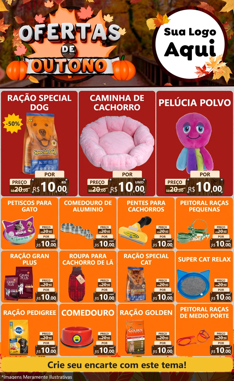 Modelo de Encarte para Encarte Grande com o tema Ofertas de Outono para Pet Shop