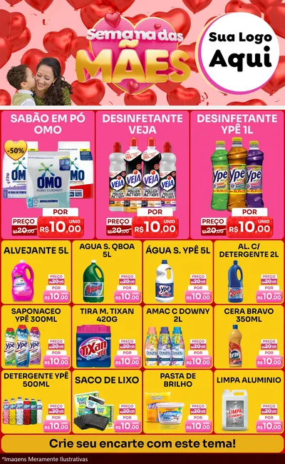 Modelo de Encarte para Encarte Grande com o tema Semana Das Mães para Produtos de Limpeza
