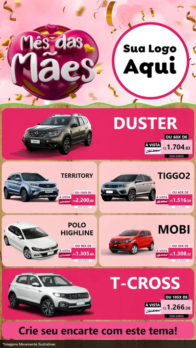 Modelo de TV para TV Vertical com o tema Mês das Mães para Concessionaria de Carros