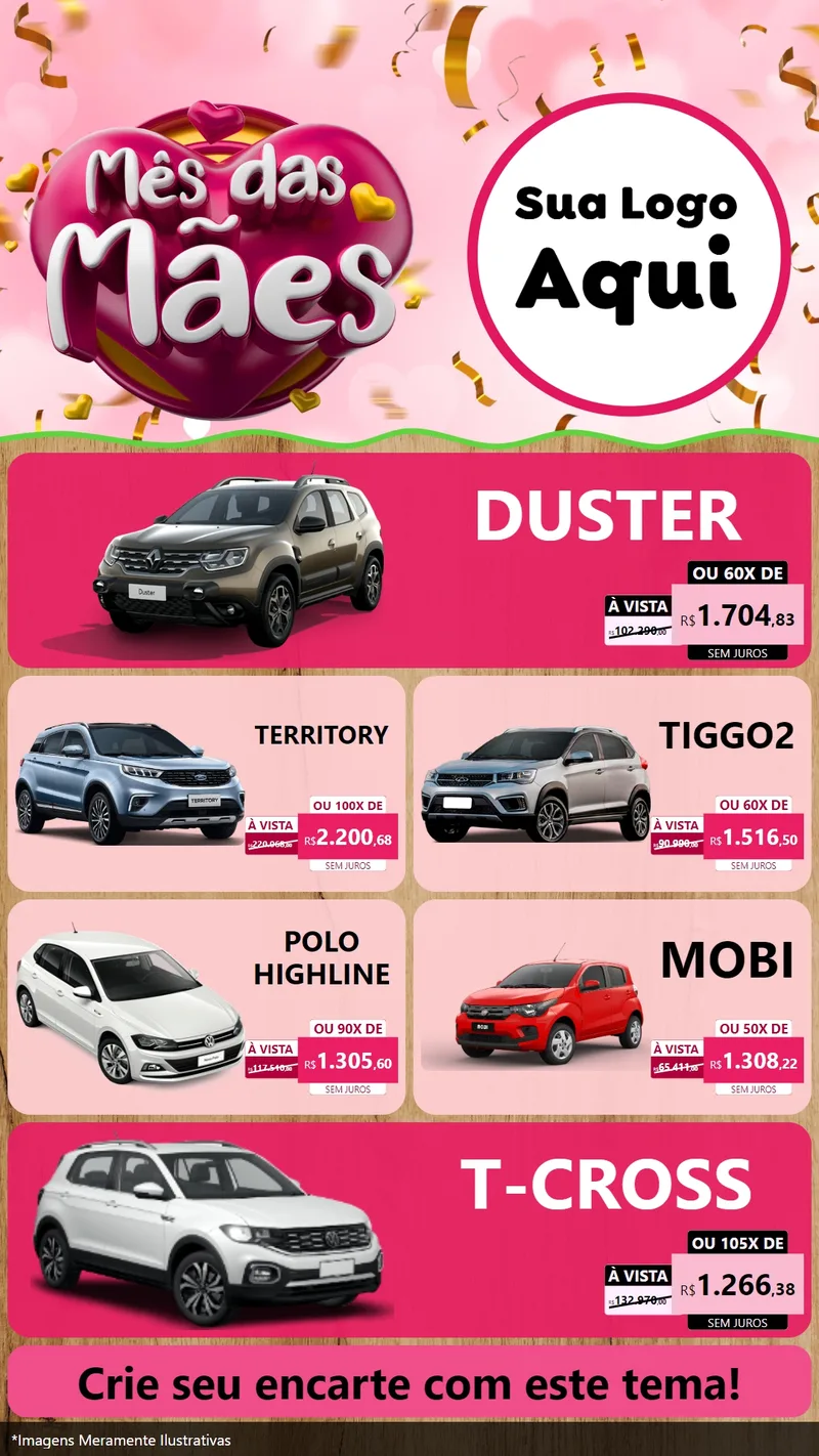 Modelo de TV para TV Vertical com o tema Mês das Mães para Concessionaria de Carros