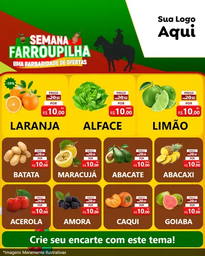 Modelo de Rede Social para Feed Instagram com o tema Semana Farroupilha - Uma Barbaridade de Ofertas para Hortifrúti