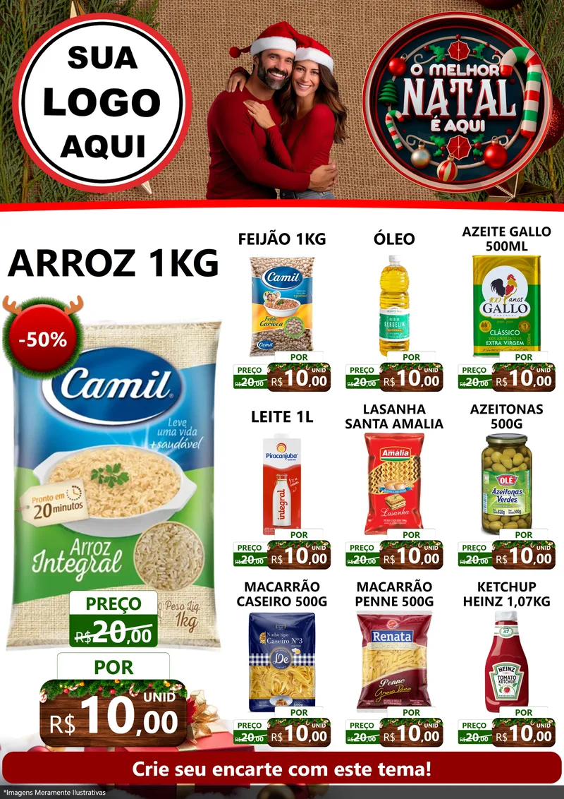 Modelo de Encarte para Encarte A4 Vertical com o tema O Melhor Natal É Aqui para Supermercado