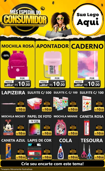 Modelo de Encarte para Encarte Grande com o tema Mês Especial do Consumidor para Papelaria