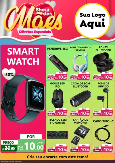 Modelo de Encarte para Encarte A4 Vertical com o tema Show das Mães - Ofertas Especiais para Informática